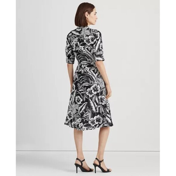 Lauren Ralph Lauren Linen Shirt Midi Dress Size 16W Black & White Self-Tie Waist - Picture 3 of 13